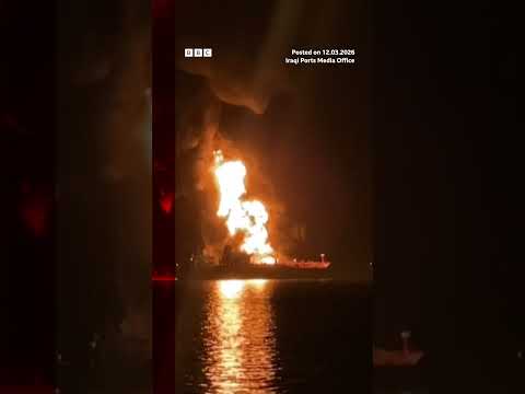 Tanker on fire after strike in Gulf. #Iraq #MiddleEast #BBCNews