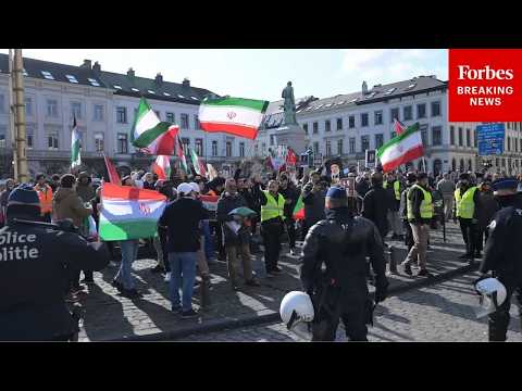 Protesters And Counter-Protesters Clash During Demonstration For Iran In Brussels