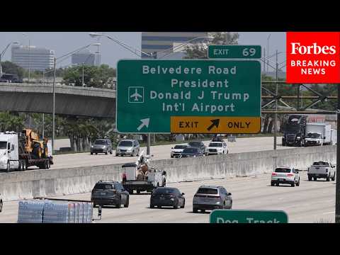 Highway Signs Direct Drivers To Newly-Named Donald J. Trump International Airport In Palm Beach