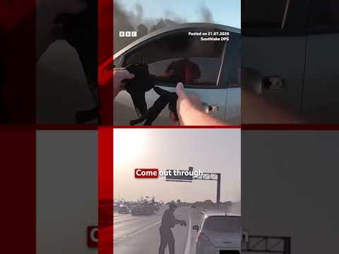 Police officer saves man from burning car in Texas. #Southlake #Texas #BBCNews